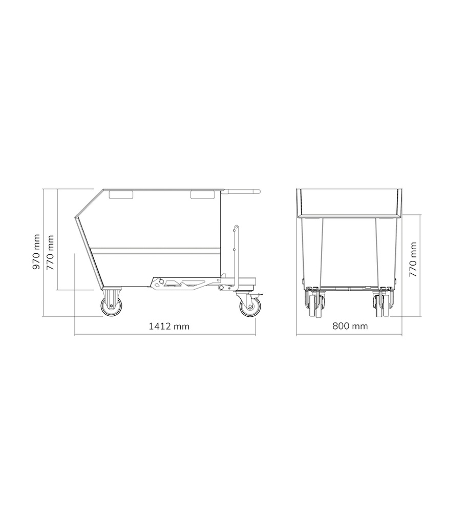 Benna portarottami ribaltabile capacità 500 L – Grigio antracite (RAL 7016) – foto 7