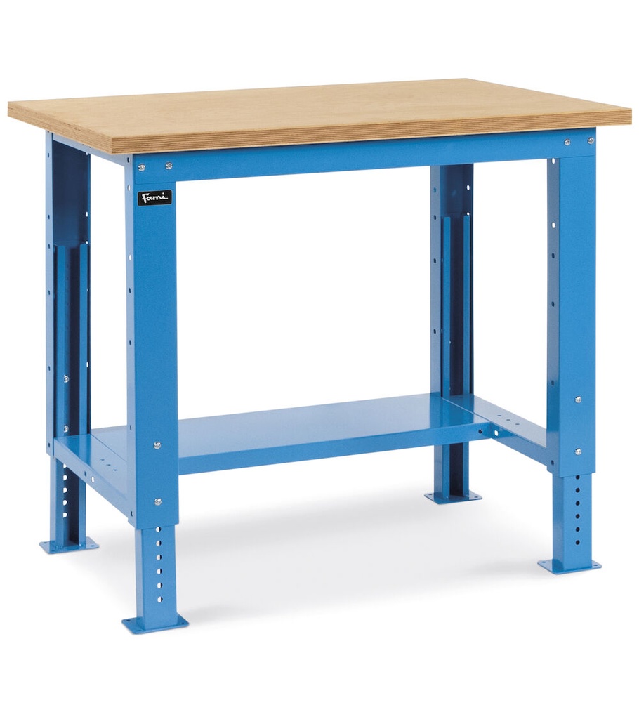[FBG02S1000R0004] Banco Work Up regolabile smontato, piano in multiplex 30 mm – 1024 × 750 × 732/1057 mm, Blu (RAL 5012)