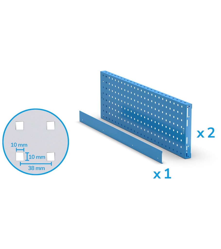 [FBL76160204] Kit 2 pannelli forati/mensole con 1 bordo fermacasse Work Look – 953 × 40 × 304 mm, Blu (RAL 5012)