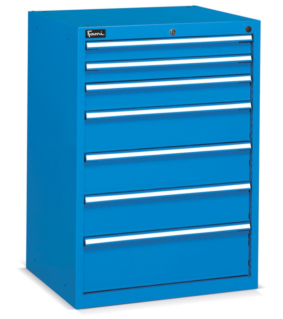 [FDF10905404] Cassettiera Flexa con 7 cassetti 2x75 1x100 3x150 1x200 – H 1002 mm – 717 × 600 × 1002 mm (36×27 EH), Blu (RAL 5012)