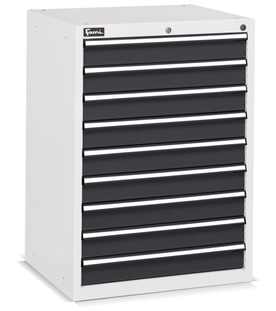 [FDF109056PD] Cassettiera Flexa con 9 cassetti 9x100 – H 1002 mm – 717 × 600 × 1002 mm (36×27 EH), Grigio chiaro + Grigio antracite (RAL 7035+7016)