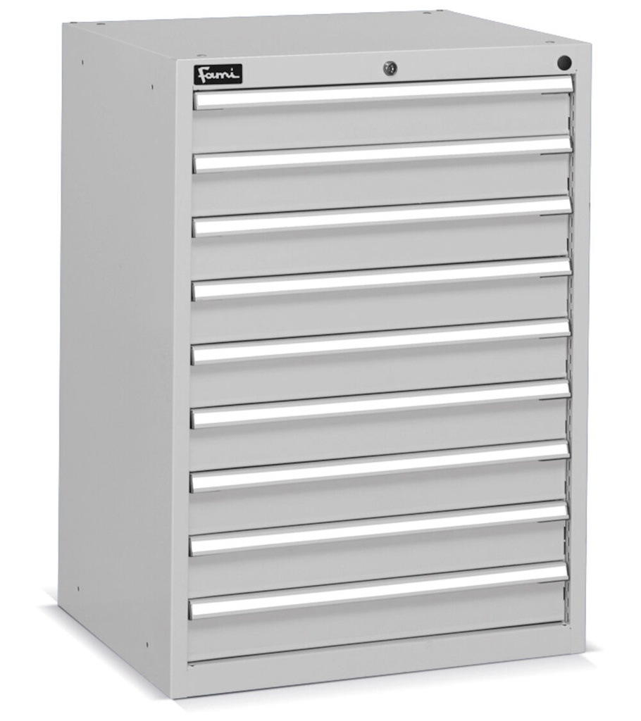 [FDF10905608] Cassettiera Flexa con 9 cassetti 9x100 – H 1002 mm – 717 × 600 × 1002 mm (36×27 EH), Grigio chiaro (RAL 7035)