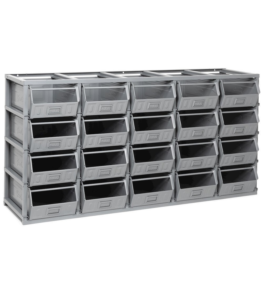 [FED40540201] Scaffale monoblocco porta minuteria con 20 contenitori in metallo mis. 4, L1765 x P500 x H885 mm