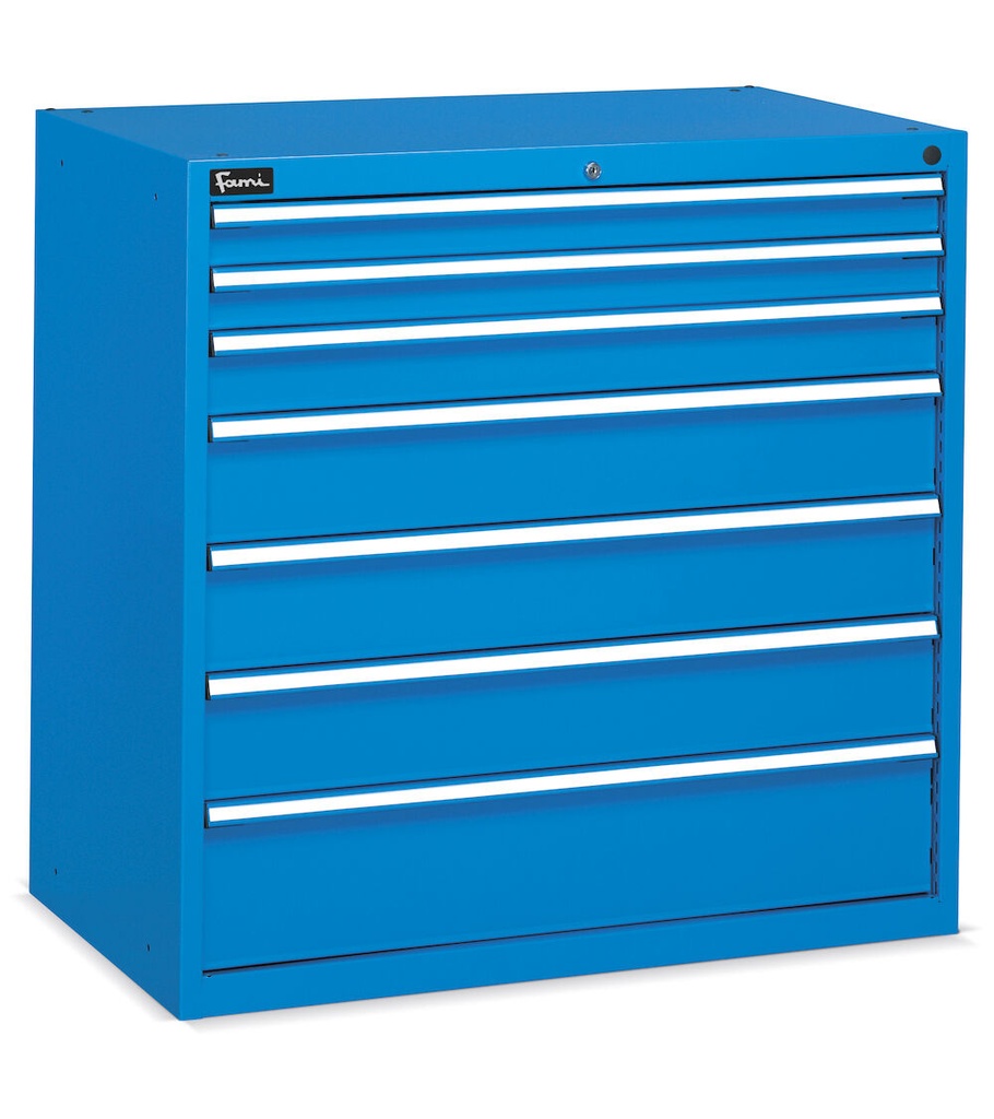[FDL10905404] Cassettiera Flexa con 7 cassetti 2x75 1x100 3x150 1x200 – H 1002 mm – 1023 × 600 × 1002 mm (54×27 EH), Blu (RAL 5012)