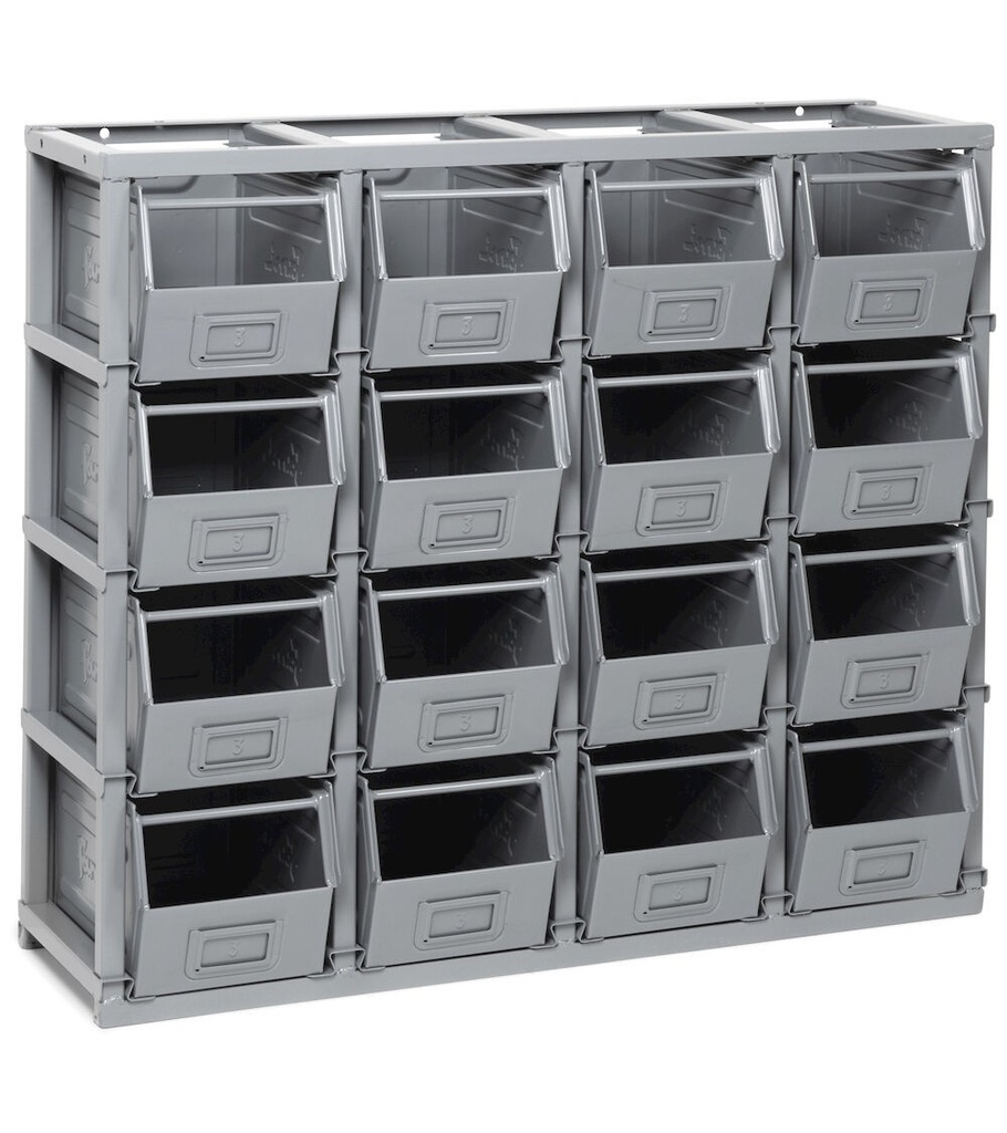 [FED30440201] Scaffale monoblocco porta minuteria con 16 contenitori in metallo mis. 3, L1025 x P355 x H885 mm