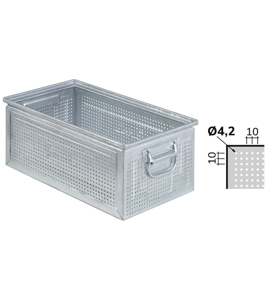 [FLA65110A99] Cassetta metallica forata con maniglie, mis. 272-4, ⌀ foro 4,2 mm, L480 x P315 x H200 mm
