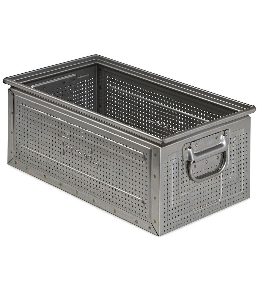 Cassetta in acciaio inox forata con maniglie, mis. 272-4, ⌀ foro 3 mm,  L480 x P315 x H200 mm – foto 3
