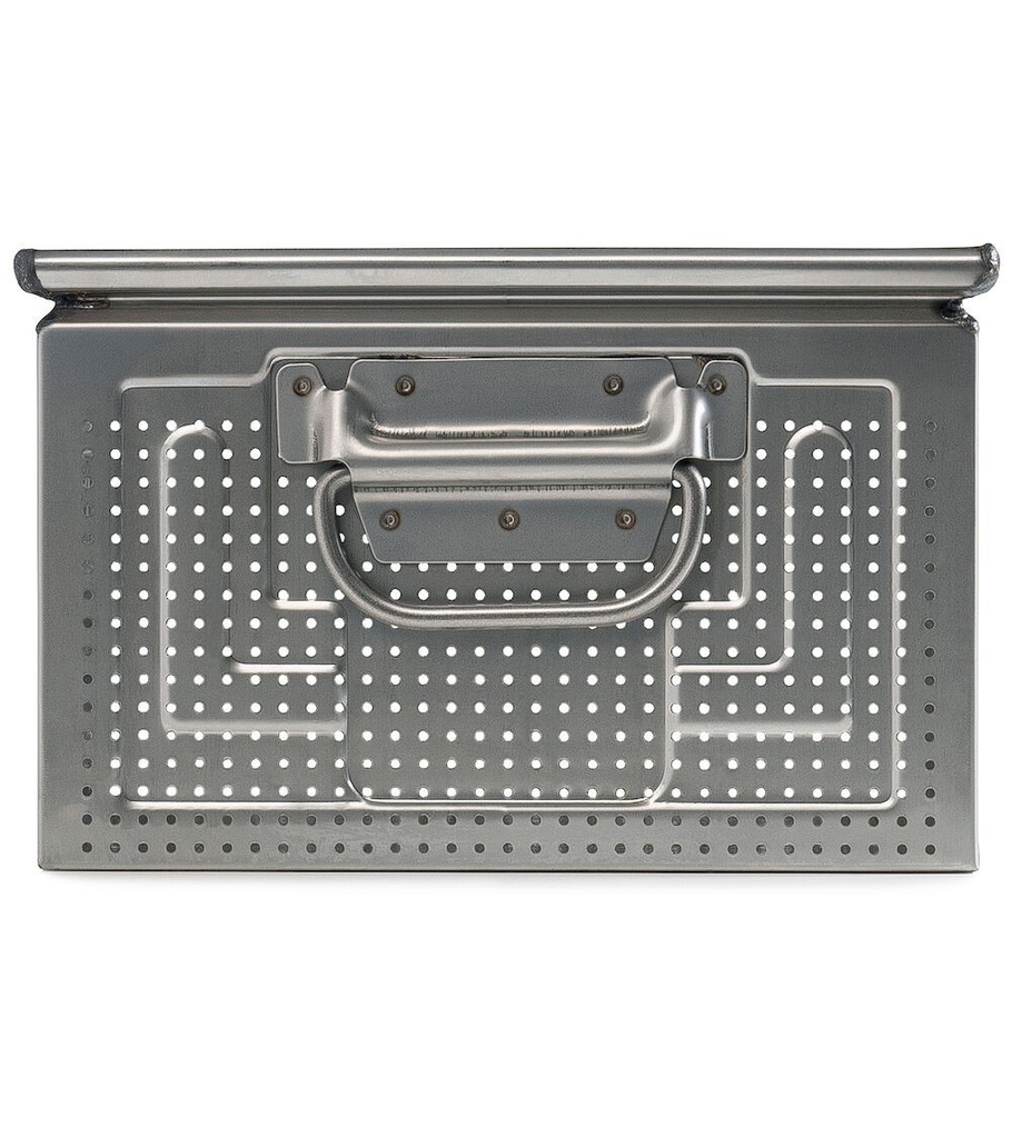 Cassetta in acciaio inox forata con maniglie, mis. 272-4, ⌀ foro 3 mm,  L480 x P315 x H200 mm – foto 4