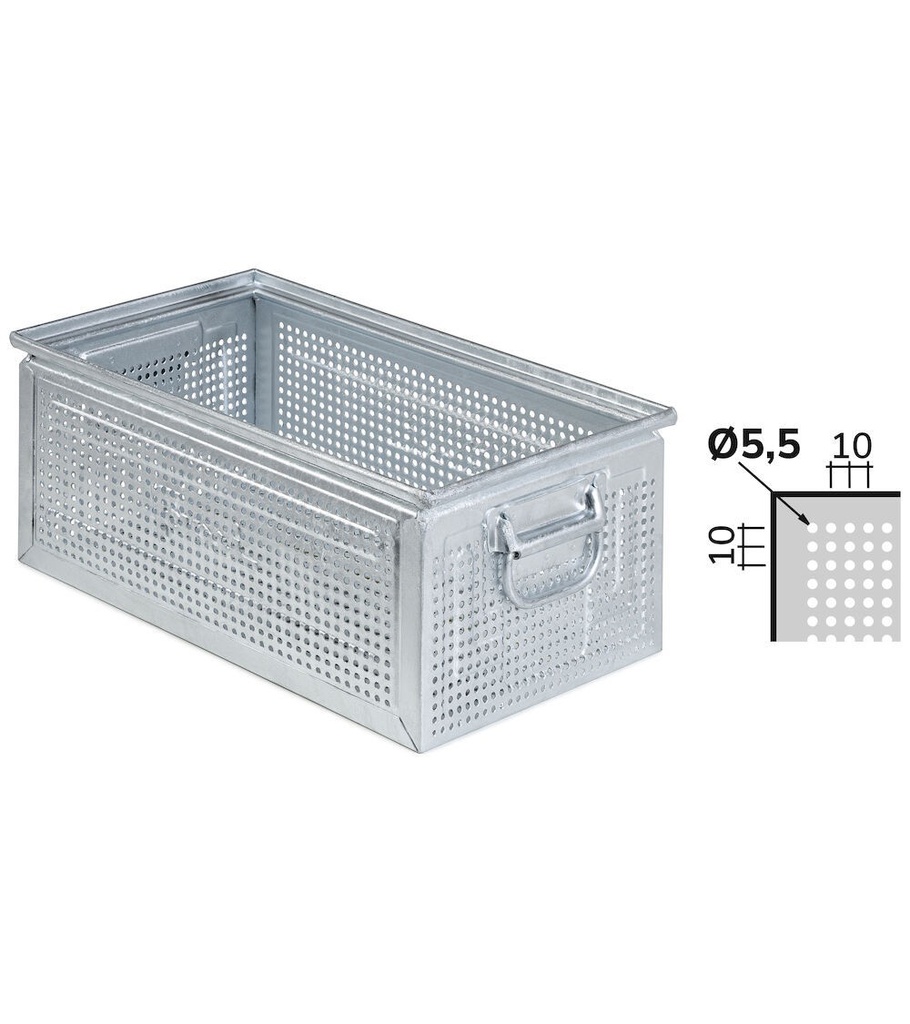 [FLA65120A99] Cassetta metallica forata con maniglie, mis. 272-4, ⌀ foro 5,5 mm,  L480 x P315 x H200 mm