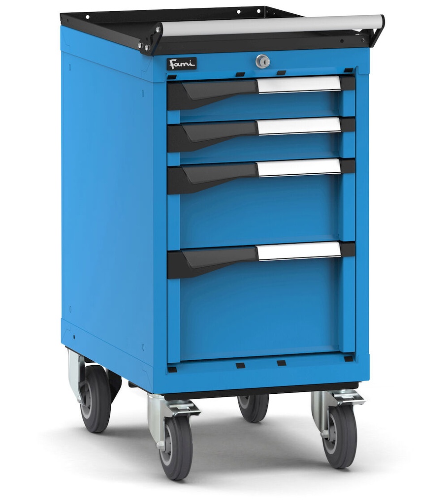 [M12R060C0102004] Armadio con ruote con 4 cassetti 2x75 1x150 1x200 Master – H 822 mm – 418 × 637 × 822 mm (18×27 EH), Blu (RAL 5012)