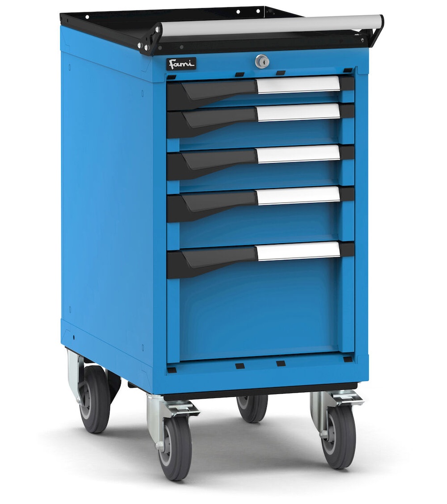 [M12R060C0102104] Armadio con ruote con 5 cassetti 1x50 2x75 1x100 1x200 Master – H 822 mm – 418 × 637 × 822 mm (18×27 EH), Blu (RAL 5012)