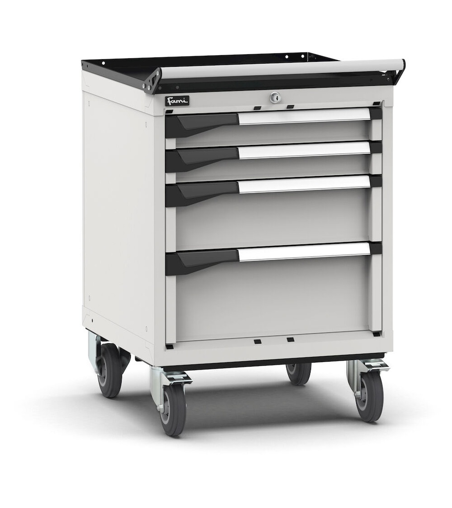 [M22R060C0102008] Armadio con ruote con 4 cassetti 2x75 1x150 1x200 Master – H 822 mm – 571 × 637 × 822 mm (27×27 EH), Grigio chiaro (RAL 7035)