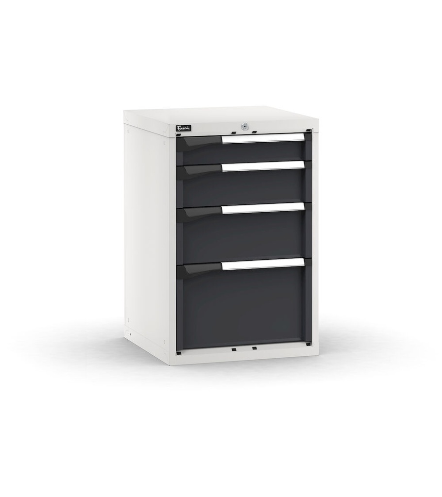 [M22A085C01092PD] Cassettiera Master con 4 cassetti 1x100 1x150 1x200 1x300 – H 850 mm – 561 × 573 × 850 mm (27×27 EH), Flessibile – fino a 100 kg, Grigio chiaro + Grigio antracite (RAL 7035+7016)
