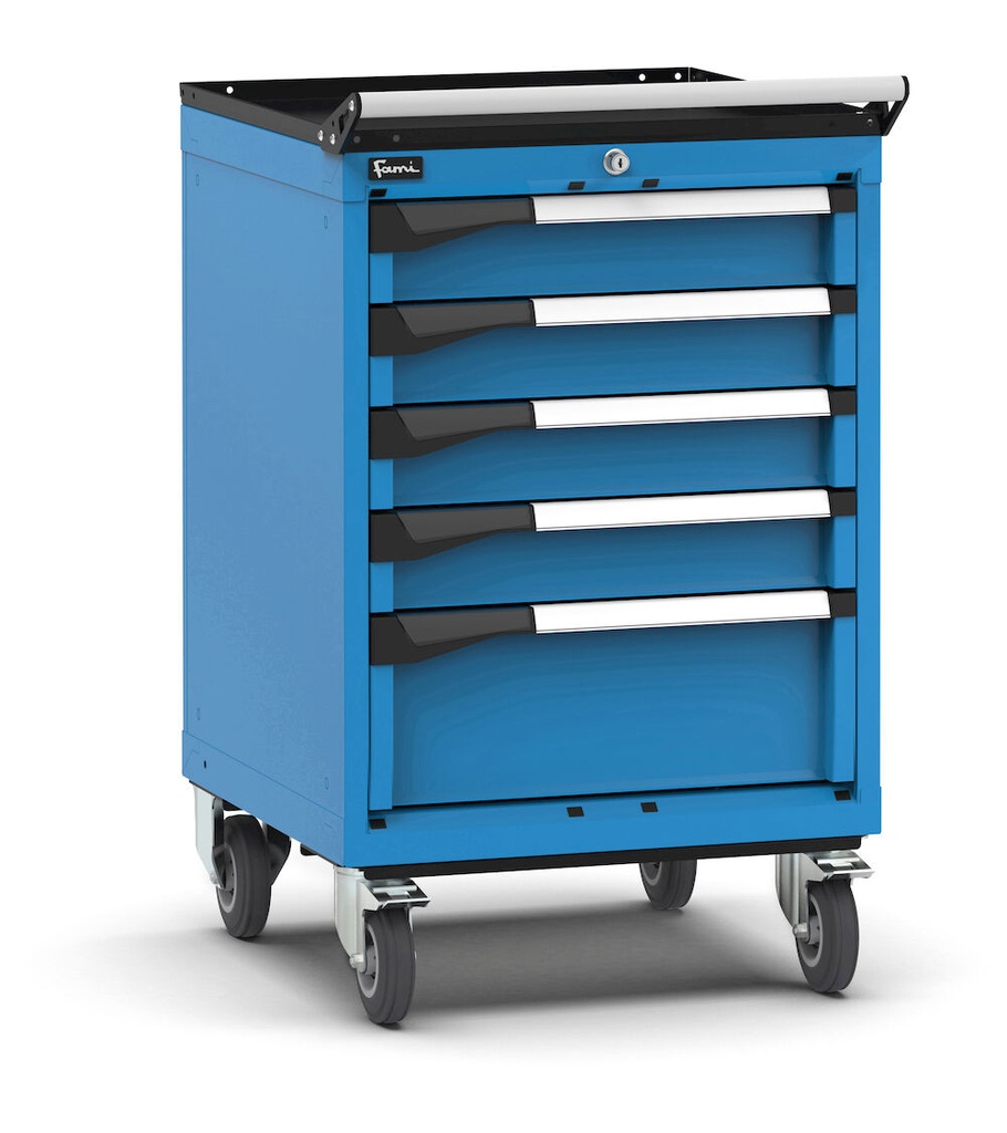 [M22R070C010GF04] Armadio con ruote con 5 cassetti 4x100 1x200 Master – H 922 mm – Blu (RAL 5012)