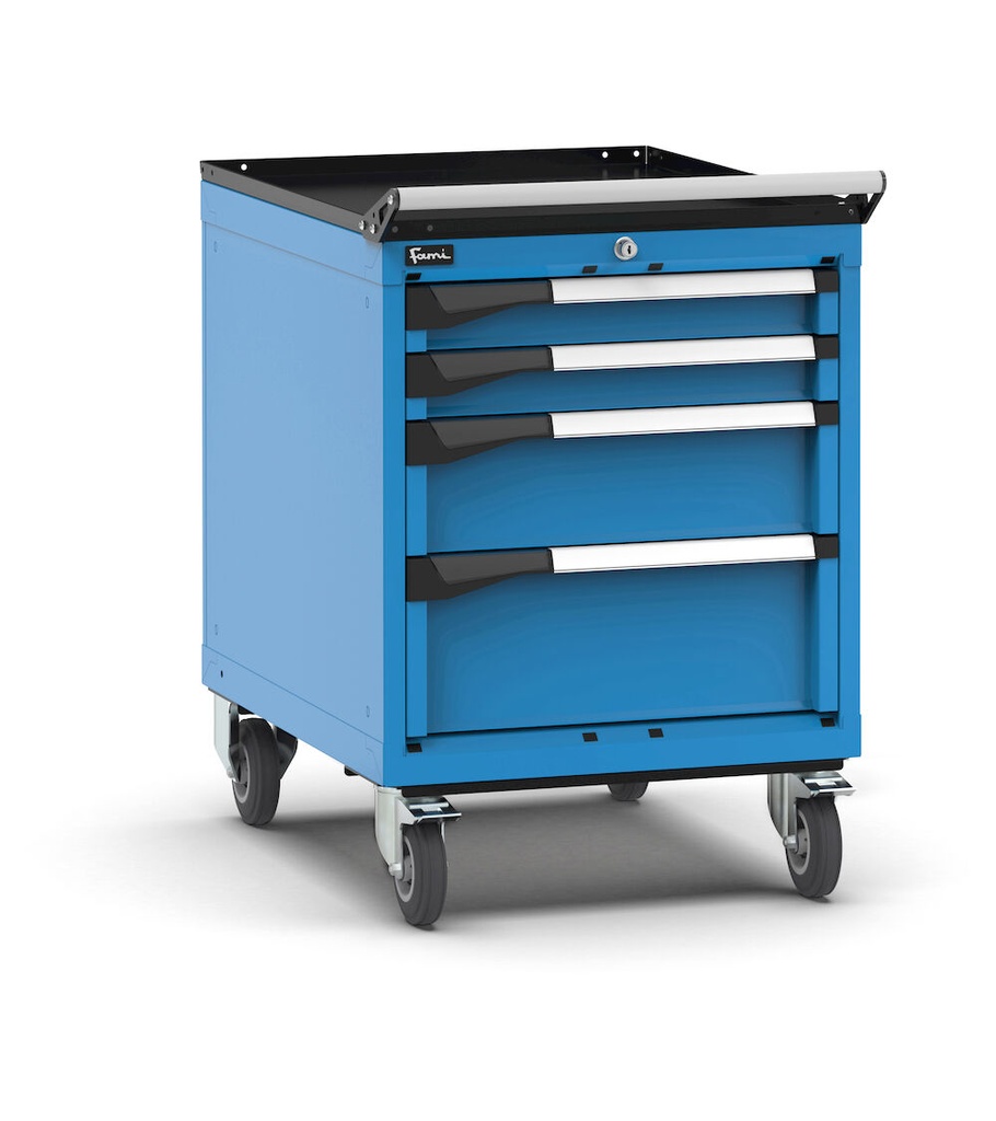 [M23R060C0102004] Armadio con ruote con 4 cassetti 2x75 1x150 1x200 Master – H 822 mm – 571 × 790 × 822 mm (27×36 EH), Blu (RAL 5012)