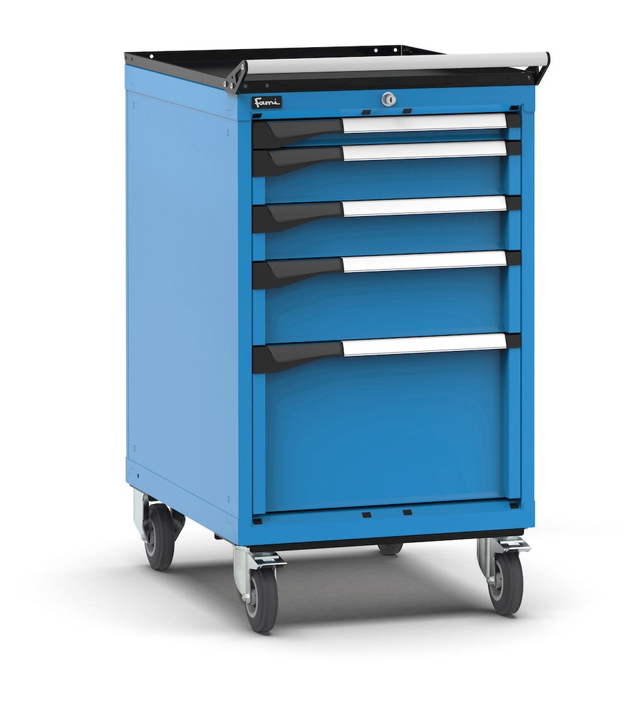 [M23R080C0105404] Armadio con ruote con 5 cassetti 1x50 2x100 1x150 1x300 Master – H 1022 mm – Blu (RAL 5012)
