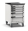 [M23R070C0103108] Armadio con ruote con 5 cassetti 2x75 1x100 1x150 1x200 Master – H 922 mm – 571 × 790 × 922 mm (27×36 EH), Grigio chiaro (RAL 7035)