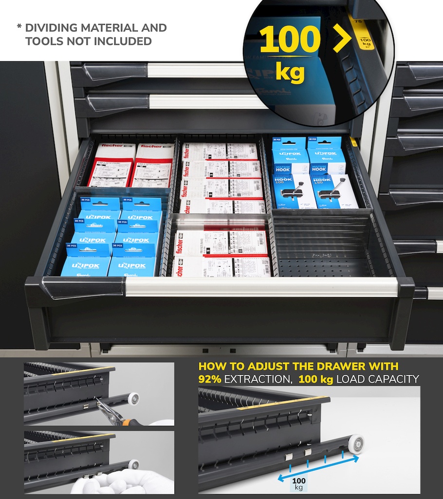 Armadio con ruote con 5 cassetti 3x100 2x200 Master – H 1022 mm – Blu (RAL 5012) – foto 9