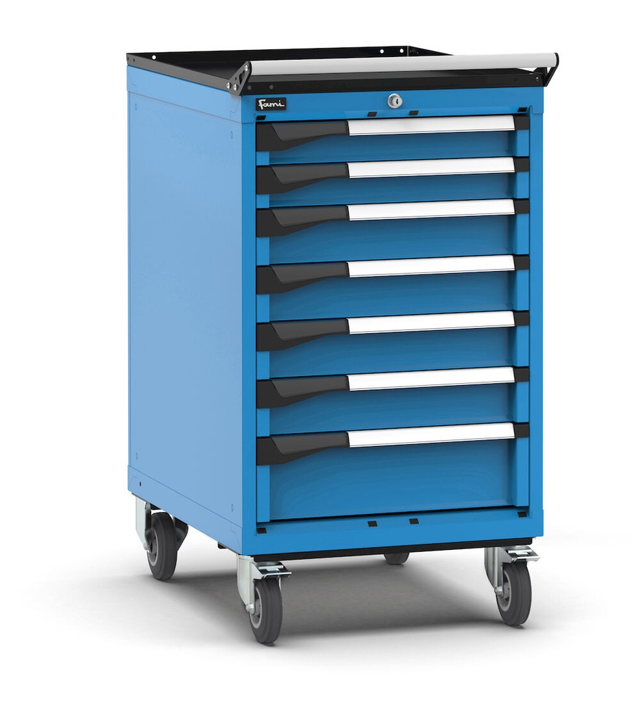 [M23R080C0106504] Armadio con ruote con 7 cassetti 2x75 4x100 1x150 Master – H 1022 mm – Blu (RAL 5012)