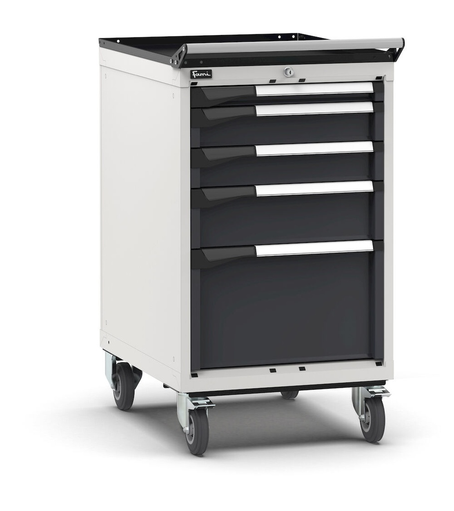 [M23R080C01054PD] Armadio con ruote con 5 cassetti 1x50 2x100 1x150 1x300 Master – H 1022 mm – Grigio chiaro + Grigio antracite (RAL 7035+7016)