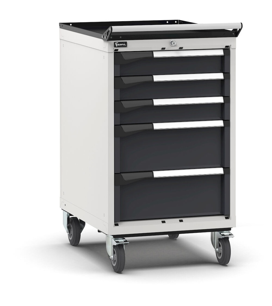 [M23R080C01063PD] Armadio con ruote con 5 cassetti 3x100 2x200 Master – H 1022 mm – Grigio chiaro + Grigio antracite (RAL 7035+7016)