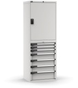 Cassettiera Master con porta con 7 cassetti 2xPR 2x75 1x100 3x150 1x200 – H 2000 mm – 714 × 573 × 2000 mm (36×27 EH), Telescopica 100% – 200 kg, Grigio chiaro (RAL 7035) – foto 2