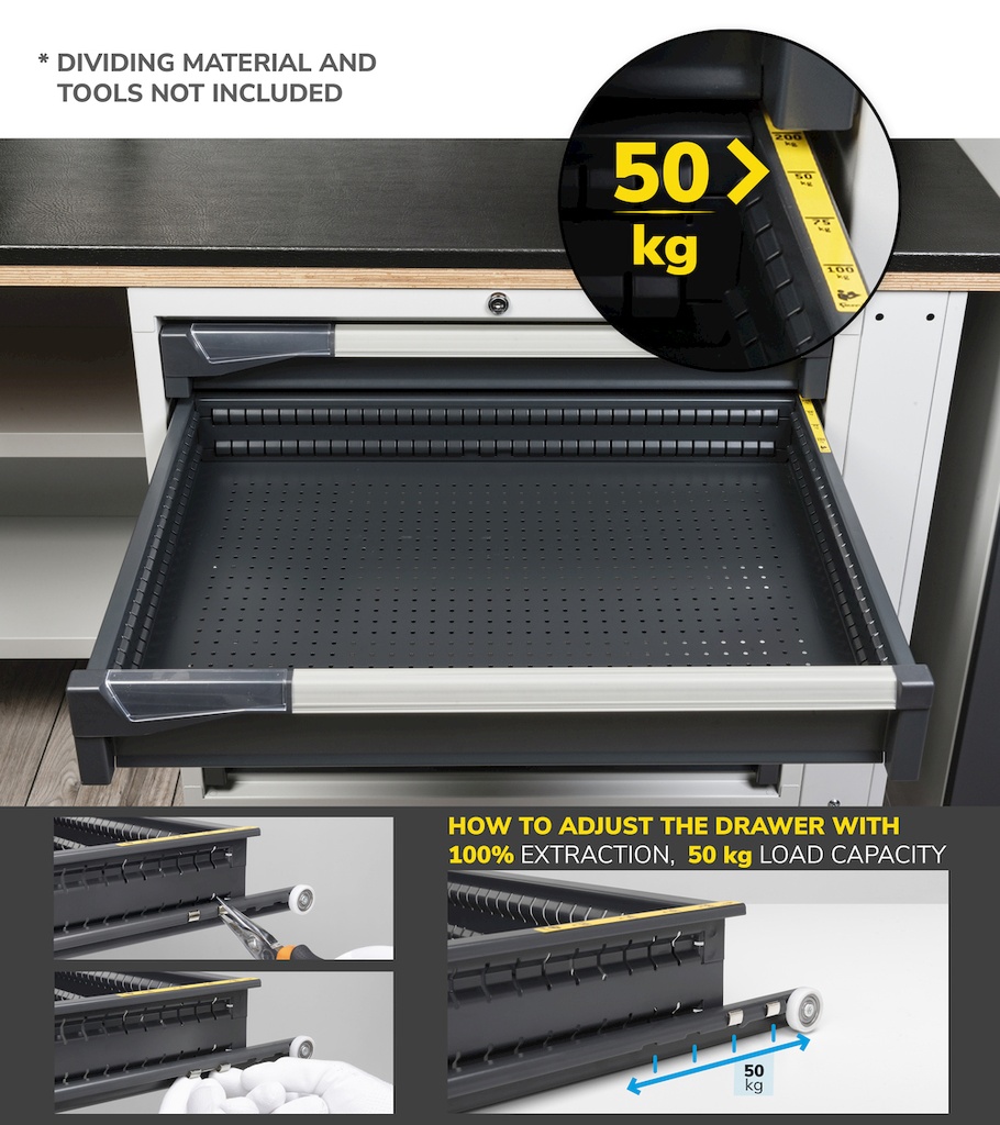 Armadio con ruote con 5 cassetti 2x75 2x100 1x250 Master – H 922 mm – Grigio chiaro (RAL 7035) – foto 2