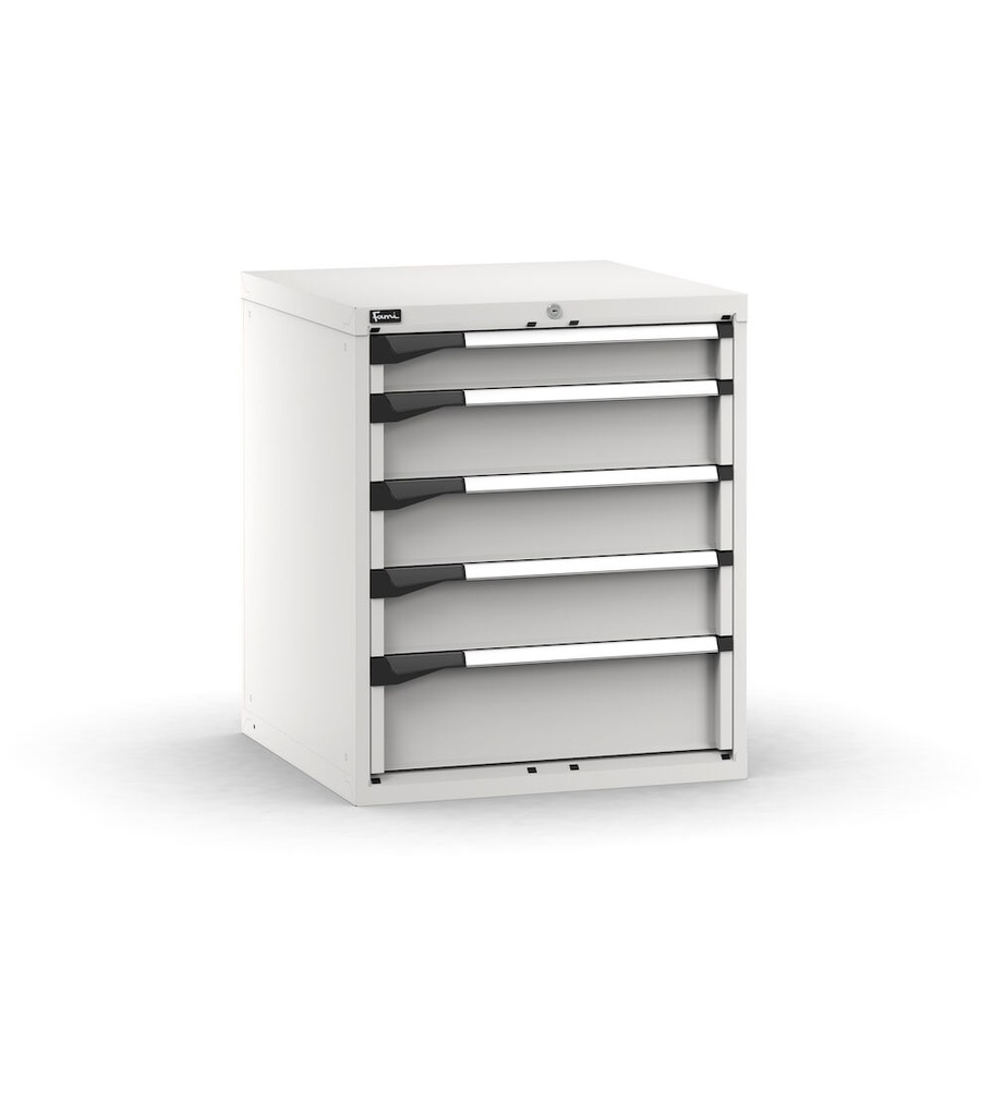 [M33A085C010AP08] Cassettiera Master con 5 cassetti 1x100 3x150 1x200 – H 850 mm – 714 × 726 × 850 mm (36×36 EH), Telescopica 100% – 200 kg, Grigio chiaro (RAL 7035)