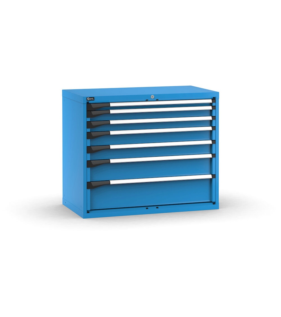 [M52A085C010AF04] Cassettiera Master con 7 cassetti 1x50 2x75 2x100 1x150 1x200 – H 850 mm – 1020 × 573 × 850 mm (54×27 EH), Telescopica 100% – 200 kg, Blu (RAL 5012)