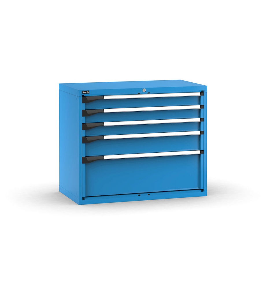 [M52A085C010AL04] Cassettiera Master con 5 cassetti 3x100 1x150 1x300 – H 850 mm – 1020 × 573 × 850 mm (54×27 EH), Telescopica 100% – 200 kg, Blu (RAL 5012)