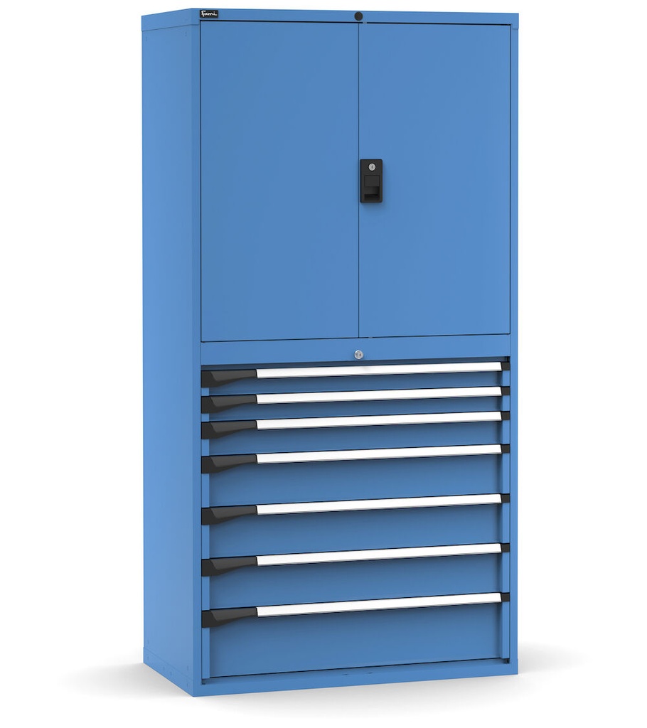 Armadio portautensili con porte a 7 cassetti, 3 piani regolabili, L1020 x P573 x H2000 mm – Blu (RAL 5012) – 1020 × 573 × 2000 mm – foto 2