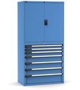 Armadio portautensili con porte a 7 cassetti, 3 piani regolabili, L1020 x P573 x H2000 mm – Blu (RAL 5012) – 1020 × 573 × 2000 mm – foto 2