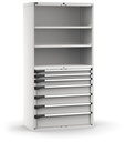 [M52A200C010FT08] Cassettiera Master con 7 cassetti 2xPR 2x75 1x100 3x150 1x200 – H 2000 mm – 1020 × 573 × 2000 mm (54×27 EH), Telescopica 100% – 200 kg, Grigio chiaro (RAL 7035)