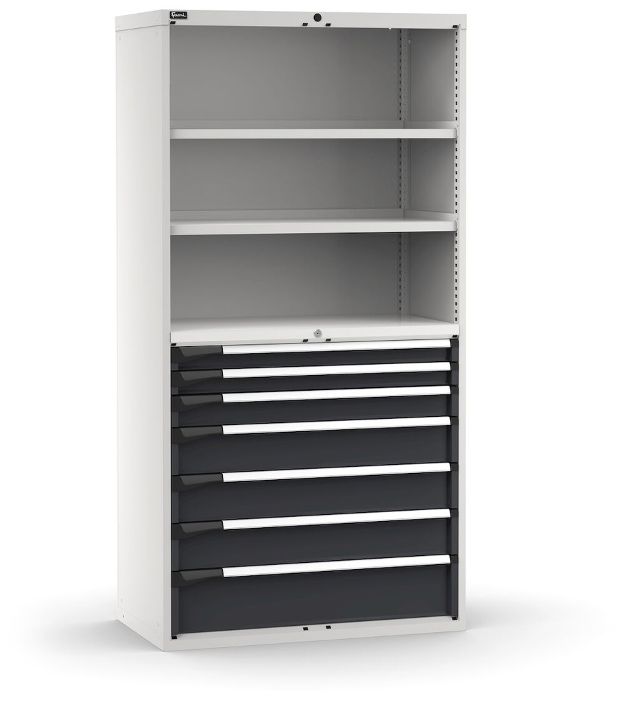 [M52A200C010FSPD] Cassettiera Master con 7 cassetti 2xPR 2x75 1x100 3x150 1x200 – H 2000 mm – 1020 × 573 × 2000 mm (54×27 EH), Flessibile – fino a 100 kg, Grigio chiaro + Grigio antracite (RAL 7035+7016)