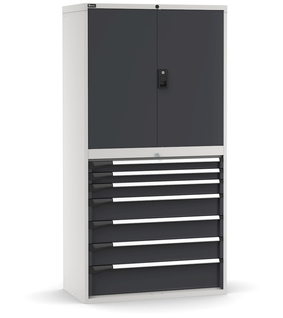 Cassettiera Master con porte con 7 cassetti 2xPR 2x75 1x100 3x150 1x200 – H 2000 mm – 54×27 EH – Flessibile – fino a 100 kg – foto 2