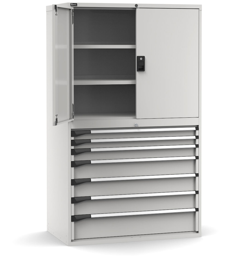 [M63A200C010TB08] Cassettiera Master con porte con 7 cassetti 2xPR 2x75 1x100 3x150 1x200 – H 2000 mm – 64×36 EH – Grigio chiaro (RAL 7035)