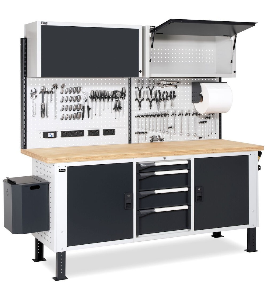 [MASTERBR2007] Banco Work Master BR regolabile con parete porta attrezzi, piano in multiplex 40 mm – 2000 × 750 × 1805/2130 mm