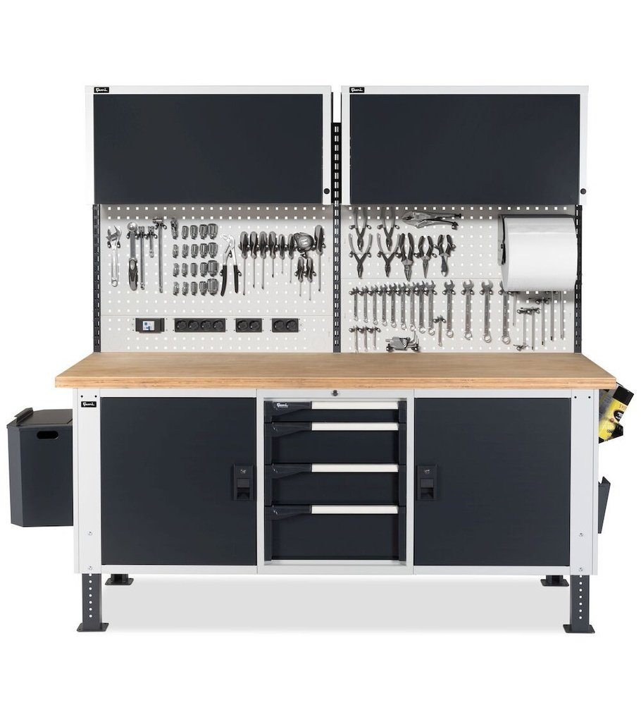 Banco Work Master BR regolabile con parete porta attrezzi, piano in multiplex 40 mm – 2000 × 750 × 1805/2130 mm – foto 2