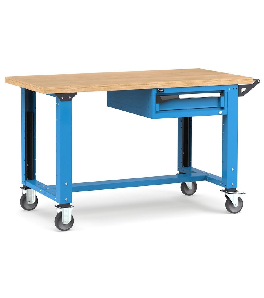 [MASTERMR1510] Banco con ruote con 1 cassetto 1x100 Work Master – H 921/1271 mm – 1500 × 750 × 921/1271 mm, Blu + Grigio antracite (RAL 5012+7016)
