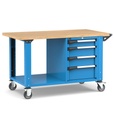 [MASTERMR1528] Banco con ruote 4 cassetti 1x100 2x150 1x200 Work Master – H 921/1271 mm – 1500 × 750 × 921/1271 mm, Blu + Grigio antracite (RAL 5012+7016)