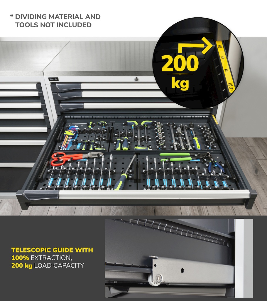 Cassettiera Master con 7 cassetti 2xPF 1x50 1x75 1x100 1x125 1x150 2x200 – H 2000 mm – Blu (RAL 5012) – foto 6