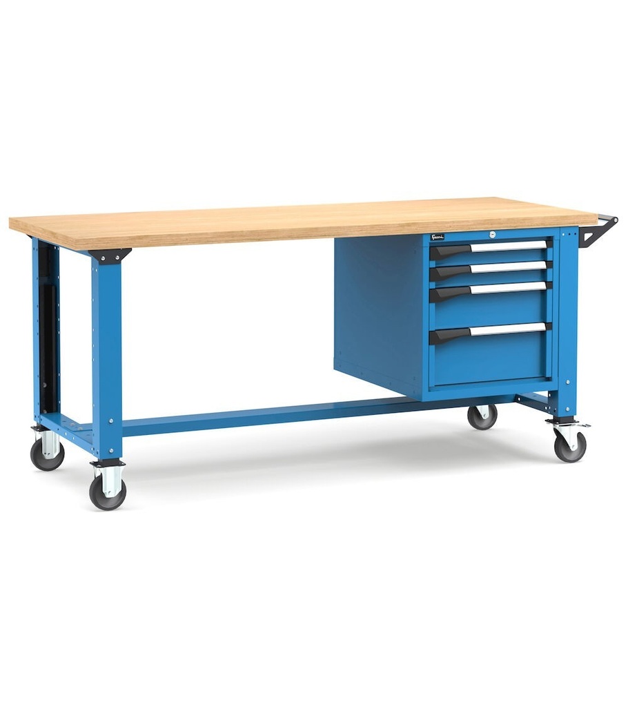[MASTERMR2022] Banco con ruote con 4 cassetti 2x75 1x150 1x200 Work Master – H 921/1271 mm – 2000 × 750 × 921/1271 mm, Blu + Grigio antracite (RAL 5012+7016)