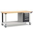 [MASTERMR2033] Banco con ruote con 5 cassetti 2x75 1x100 1x150 1x200 Work Master – H 921/1271 mm – 2000 × 750 × 921/1271 mm, Grigio chiaro + Grigio antracite (RAL 7035+7016)