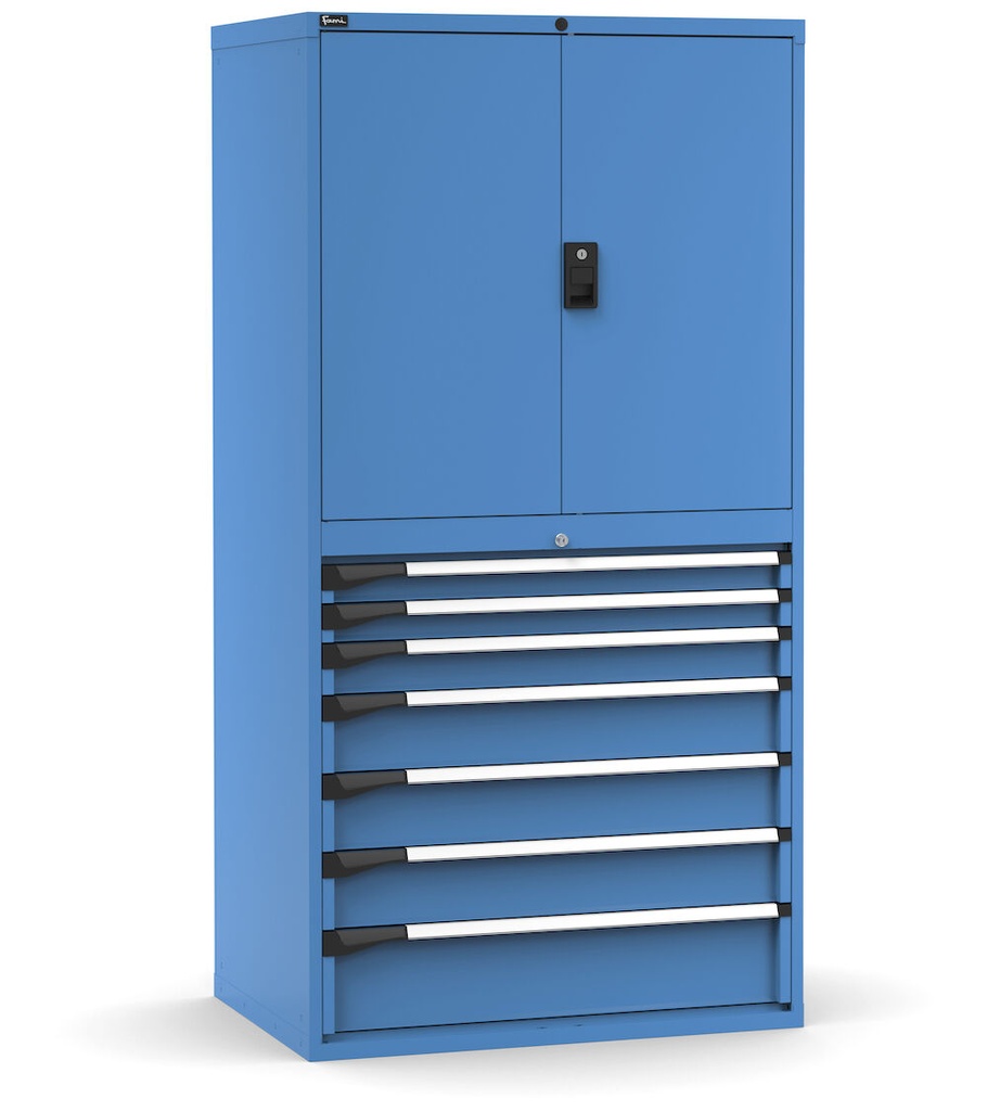 Cassettiera Master con porte con 7 cassetti 2xPR 2x75 1x100 3x150 1x200 – H 2000 mm – 54×36 EH – Flessibile – fino a 100 kg, Blu (RAL 5012) – foto 2
