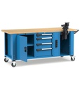 [MASTERMR2072] Banco professionale con ruote, 4 cassetti,  anta, ripiano regolabile, morsa e allacciamenti, 200 cm, blu e antracite