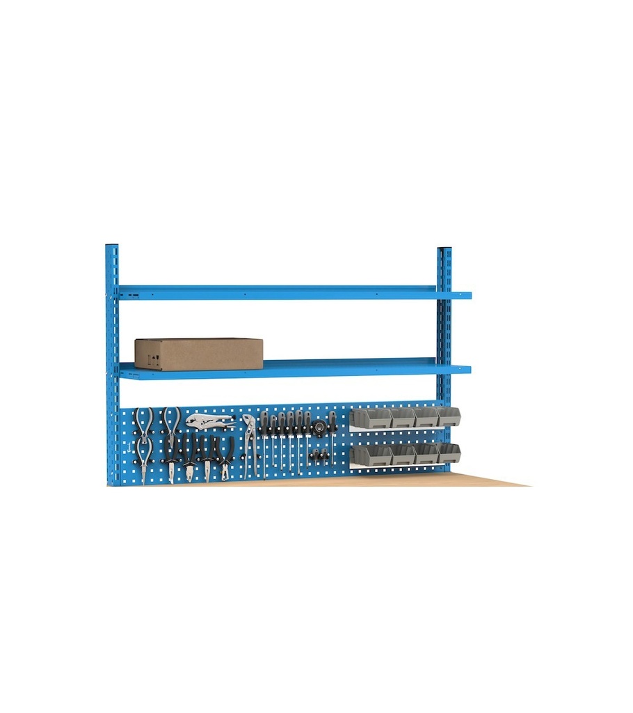 Banco da lavoro Work Master regolabile con parete porta attrezzi – 1500 × 750 × 1708/2058 mm, Blu + Grigio antracite (RAL 5012+7016) – foto 8