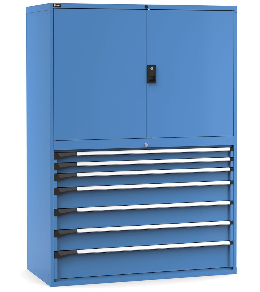 Cassettiera Master con porte con 7 cassetti 2xPR 2x75 1x100 3x150 1x200 – H 2000 mm – 78×36 EH – Blu (RAL 5012) – foto 2