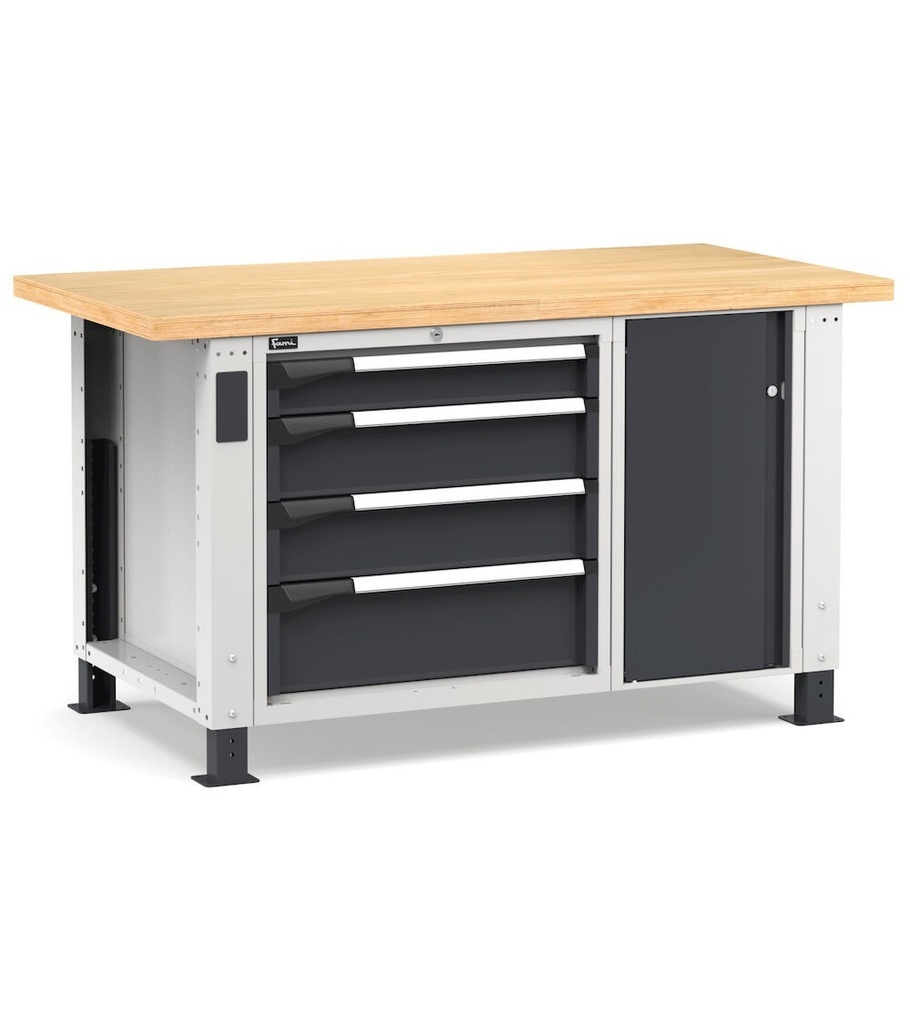 Banco professionale con 4 cassetti e morsa, 150 cm, grigio e antracite – foto 2