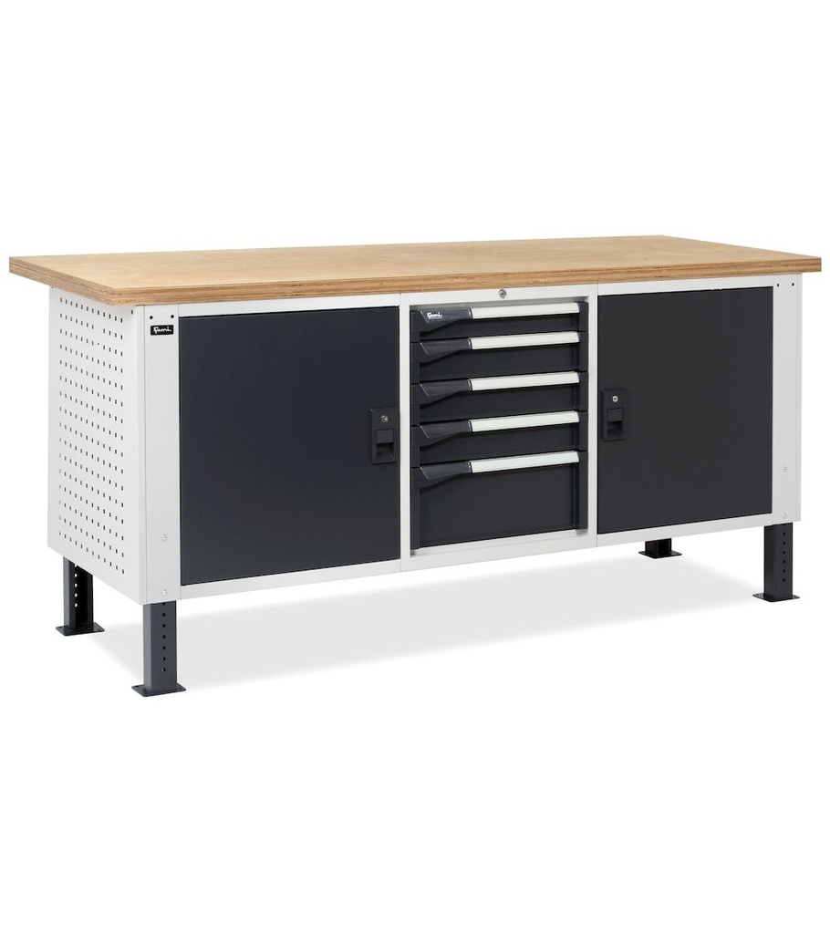 [MASTERBR2003] Banco da lavoro MASTERBR2003 con 1 armadio a cassetti con 5 cassetti e 2 armadi con porta