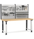 [MASTERWR2005] Banco da lavoro Work Master regolabile con parete porta attrezzi – 2000 × 750 × 1708/2058 mm, Grigio chiaro + Grigio antracite (RAL 7035+7016)